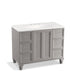 KOHLER K-99563-LG-1WT Damask 42" bathroom vanity cabinet with furniture legs, 1 door and 6 drawers