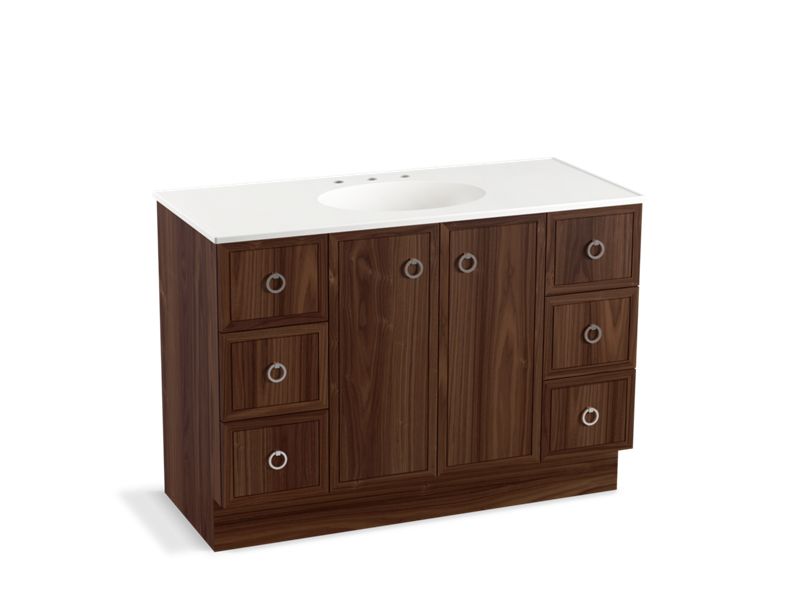 KOHLER K-99509-TKSD-1WE Jacquard 48" bathroom vanity cabinet with toe kick, 2 doors and 6 drawers, split top drawers