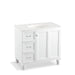 KOHLER K-99520-LGL-1WA Damask 36" bathroom vanity cabinet with furniture legs, 1 door and 3 drawers on left