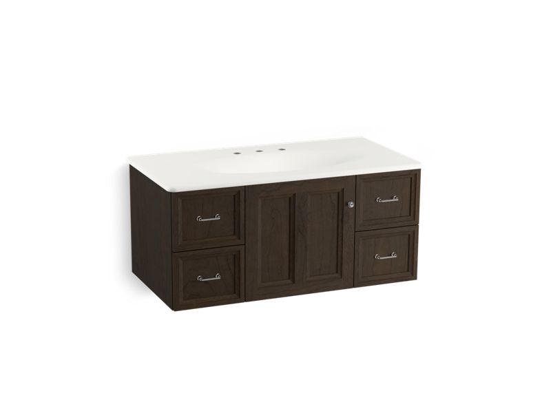 KOHLER K-99563-1WC Damask 42" wall-hung bathroom vanity cabinet with 1 door and 4 drawers