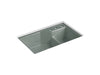 KOHLER K-6411-3 Indio 33" x 21-1/8" x 9-3/4" Smart Divide undermount double-bowl large/small workstation kitchen sink...