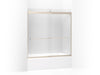 KOHLER 706007-L-ABV Levity Sliding Bath Door, 62" H X 56-5/8 - 59-5/8" W, With 3/8" Thick Crystal Clear Glass And Square Towel Bar in Anodized Brushed Bronze