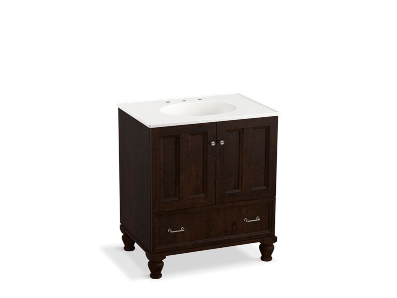 KOHLER K-99516-LG-1WB Damask 30" bathroom vanity cabinet with furniture legs, 2 doors and 1 drawer
