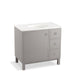 KOHLER K-99507-LGR-1WT Jacquard 36" bathroom vanity cabinet with furniture legs, 1 door and 3 drawers on right