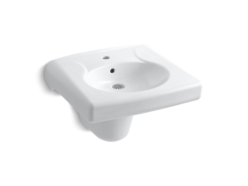 KOHLER 1999-1-0 Brenham Wall-Mounted Or Concealed Carrier Arm Mounted Commercial Bathroom Sink And Shroud With Single Faucet Hole in White