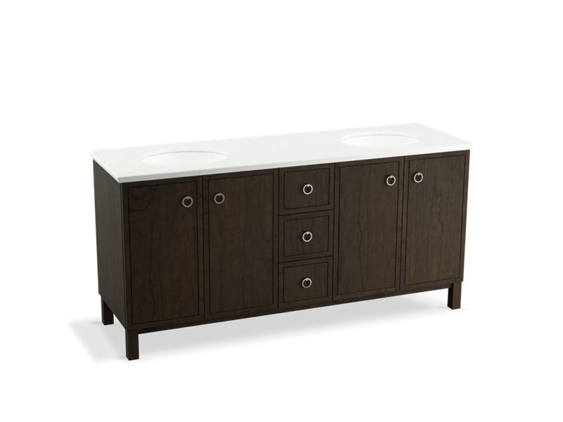 KOHLER K-99512-LG-1WC Jacquard 72" bathroom vanity cabinet with furniture legs, 4 doors and 3 drawers