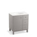 KOHLER K-99504-LGR-1WT Jacquard 30" bathroom vanity cabinet with furniture legs, 1 door and 3 drawers on right