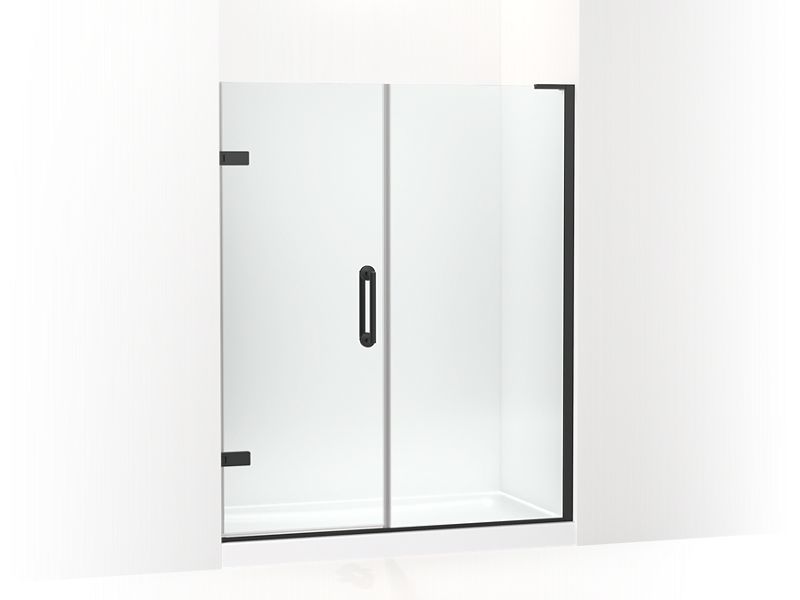 KOHLER 27617-10L-BL Components 57-1/4"–58" W X 71-1/2" H Frameless Pivot Shower Door With 3/8" Crystal Clear Glass And Back-To-Back Vertical Door Pulls in Matte Black