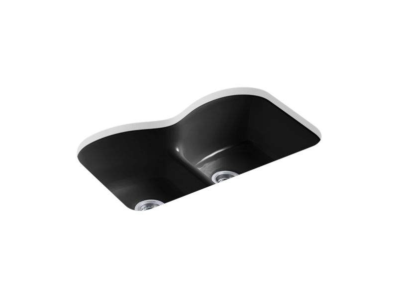 KOHLER K-6626-6U Langlade 33" x 22" x 9-5/8" Smart Divide undermount double-equal kitchen sink with 6 oversize faucet holes