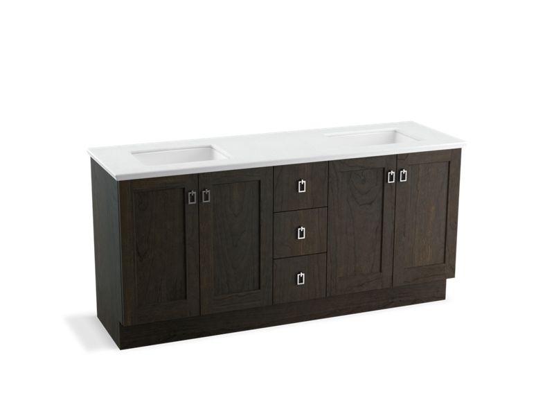 KOHLER K-99538-TKSD-1WC Poplin 72" bathroom vanity cabinet with toe kick, 4 doors and 3 drawers, split top drawer