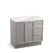 KOHLER K-99520-TKR-1WT Damask 36" bathroom vanity cabinet with toe kick, 1 door and 3 drawers on right