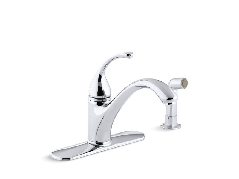 KOHLER 10412-CP Fort?? 4-Hole Kitchen Sink Faucet With 9-1/16" Spout, Matching Finish Sidespray in Polished Chrome