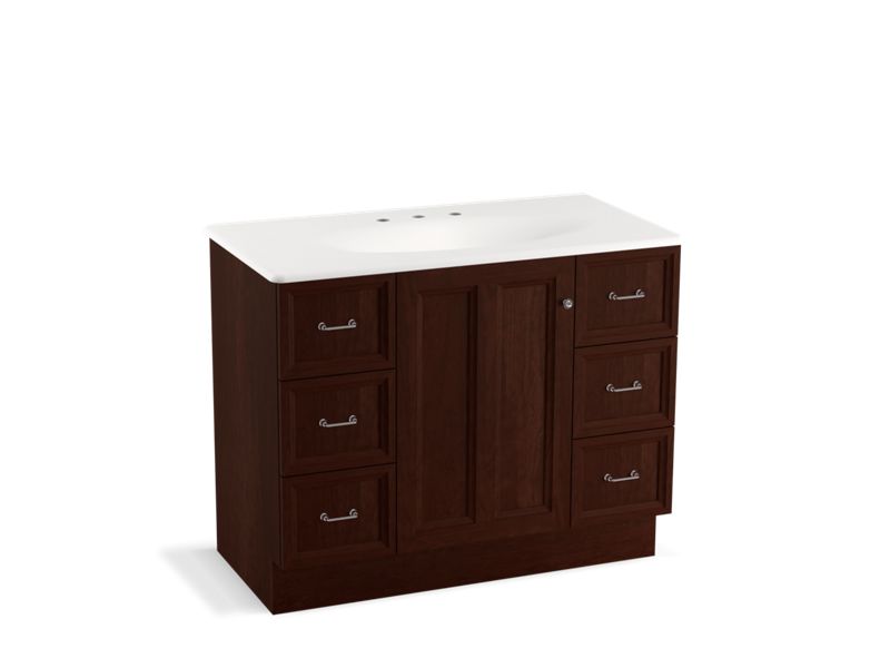 KOHLER K-99563-TK-1WG Damask 42" bathroom vanity cabinet with toe kick, 1 door and 6 drawers