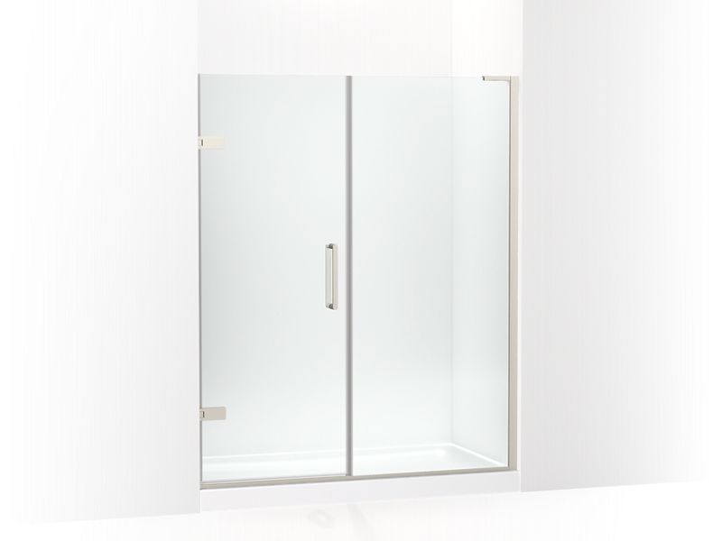 KOHLER 27616-10L-BNK Composed 57-1/4"–58" W X 71-1/2" H Frameless Pivot Shower Door With 3/8" Crystal Clear Glass And Back-To-Back Vertical Door Pulls in Anodized Brushed Nickel