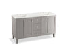 KOHLER K-99537-LGSD-1WT Poplin 60" bathroom vanity cabinet with legs, 2 doors and 3 drawers, split top drawer