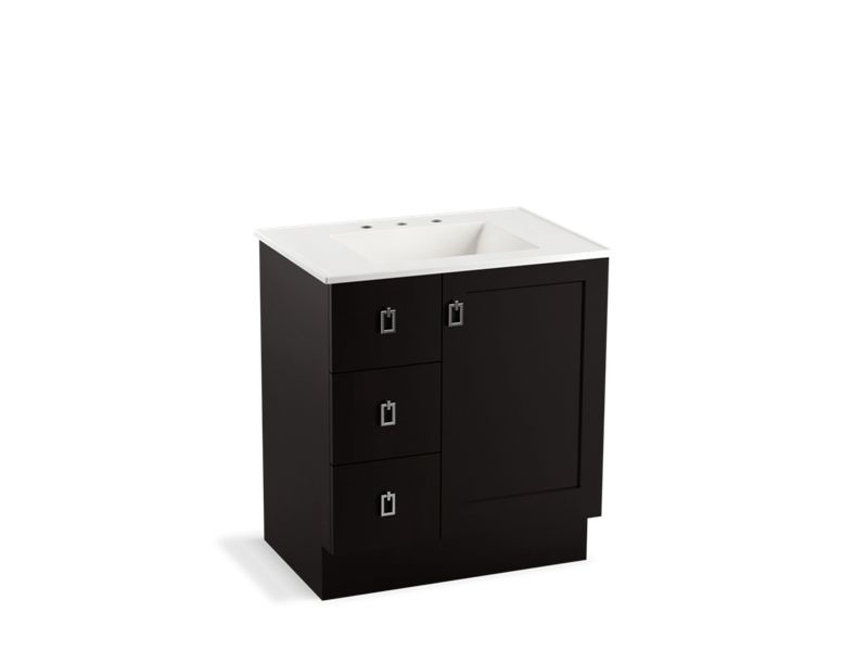 KOHLER K-99530-TKL-1WU Poplin 30" bathroom vanity cabinet with toe kick, 1 door and 3 drawers on left