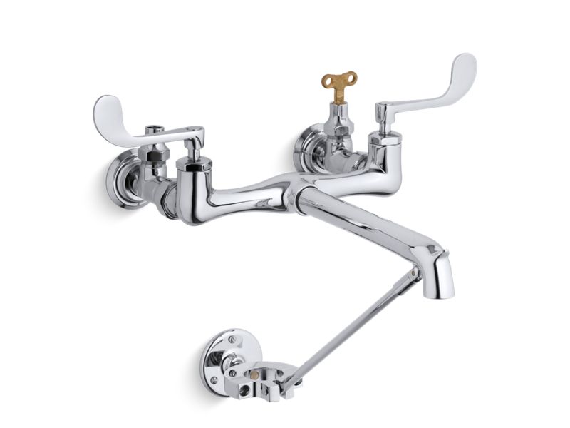KOHLER 7309-5A-CP Double Wristblade Lever Handle Service Sink Faucet With Loose-Key Stops And Spout With Bottom Wall Brace in Polished Chrome