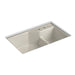 KOHLER K-6411-2 Indio 33" x 21-1/8" x 9-3/4" Smart Divide undermount large/small double-bowl workstation kitchen sink...