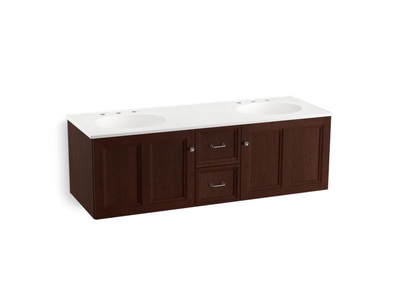 KOHLER K-99524-SD-1WG Damask 60" wall-hung bathroom vanity cabinet with 2 doors and 2 drawers, split top drawer