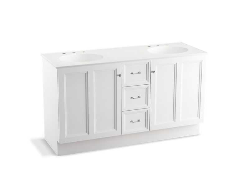 KOHLER K-99524-TK-1WA Damask 60" bathroom vanity cabinet with toe kick, 2 doors and 3 drawers