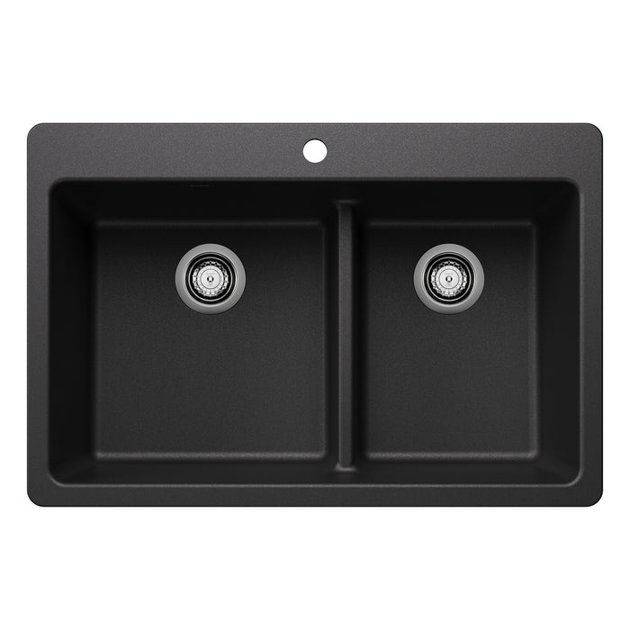 BLANCO Liven SILGRANIT 33" 60/40 Double Bowl Dual Mount Kitchen Sink with Low Divide - Anthracite