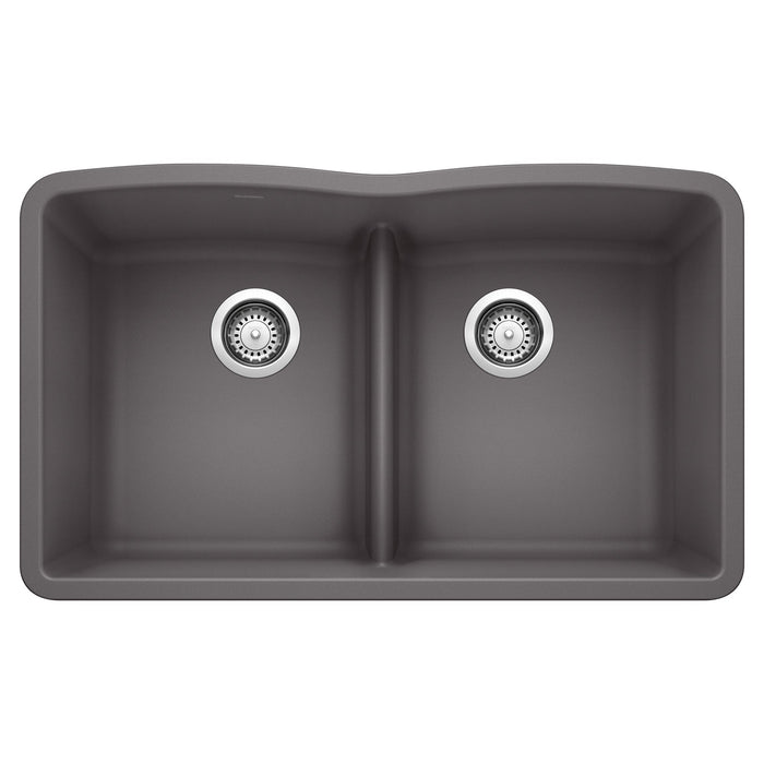 BLANCO 442071 Diamond Equal Double Bowl Kitchen Sink with Low Divide - Cinder
