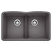 BLANCO 442071 Diamond Equal Double Bowl Kitchen Sink with Low Divide - Cinder