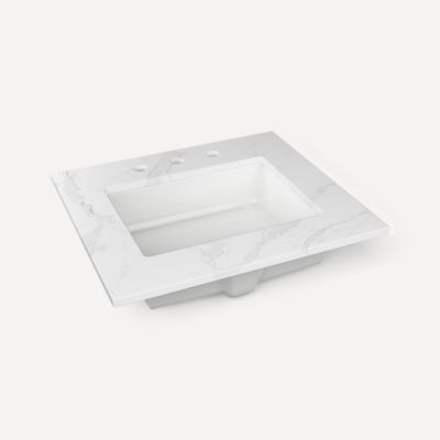 Quartz Stone Vanity Top, 24" x 1-1/8" x 23", Center Undercounter Sink, Three Hole, For Sendai and Chestnut Hill