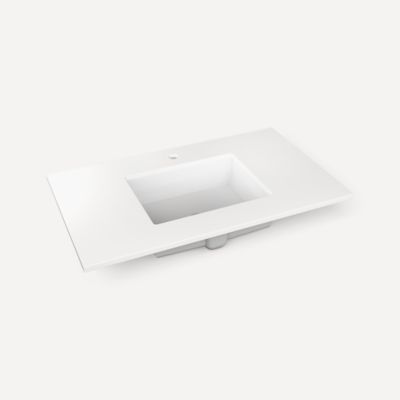 Quartz Stone Vanity Top, 37" x 3/4" x 22", Center Undercounter Sink, Single Hole