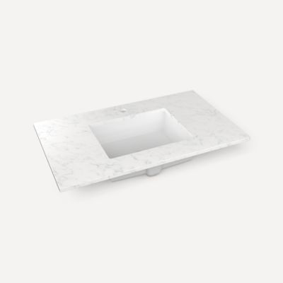 Quartz Stone Vanity Top, 37" x 3/4" x 22", Center Undercounter Sink, Single Hole