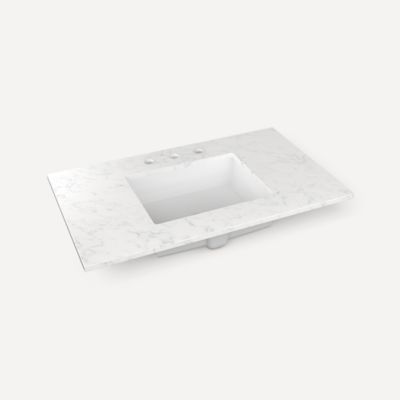 Quartz Stone Vanity Top, 37" x 3/4" x 22", Center Undercounter Sink, Three Hole
