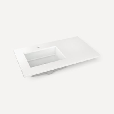 Quartz Stone Vanity Top, 37" x 3/4" x 22", Left Offset Undercounter Sink, Single Hole