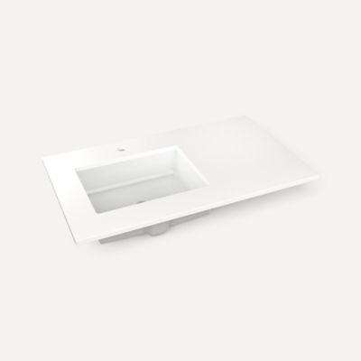 Quartz Stone Vanity Top, 37" x 3/4" x 22", Left Offset Undercounter Sink, Single Hole
