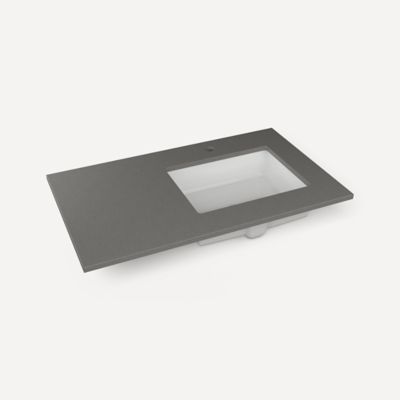 Quartz Stone Vanity Top, 37" x 3/4" x 22", Right Offset Undercounter Sink, Single Hole