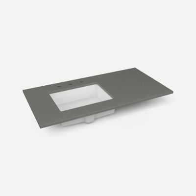 Quartz Stone Vanity Top, 43" x 3/4" x 22", Left Offset Undercounter Sink, Three Hole