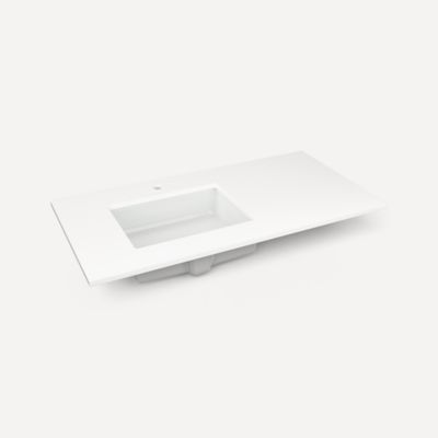 Quartz Stone Vanity Top, 43" x 3/4" x 22", Left Offset Undercounter Sink, Single Hole