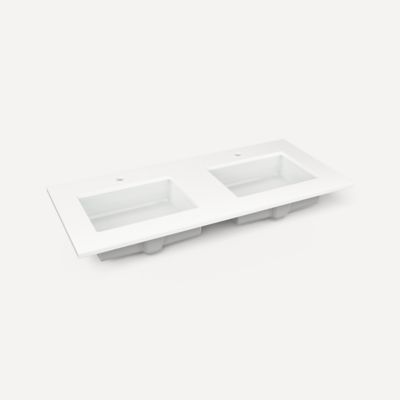 Quartz Stone Vanity Top, 49" x 3/4" x 22", Double Undercounter Sink, Single Hole
