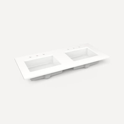 Quartz Stone Vanity Top, 49" x 3/4" x 22", Double Undercounter Sink, Three Hole