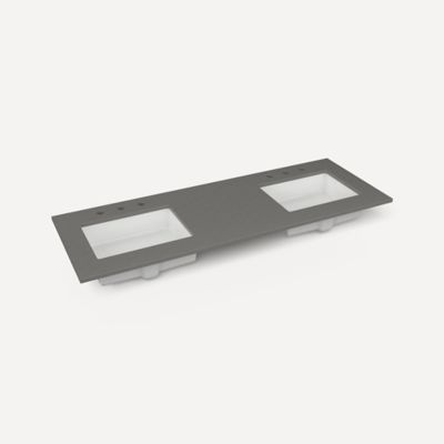 Quartz Stone Vanity Top, 61" x 3/4" x 22", Double Undercounter Sink, Three Hole