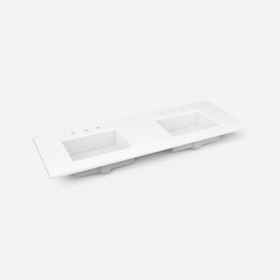 Quartz Stone Vanity Top, 61" x 3/4" x 22", Double Undercounter Sink, Three Hole