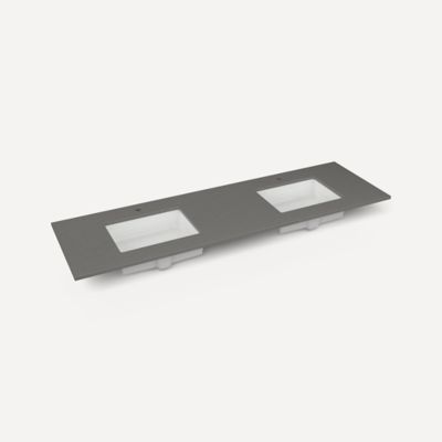 Quartz Stone Vanity Top, 73" x 3/4" x 22", Double Undercounter Sink, Single Hole