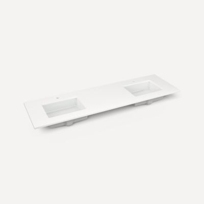 Quartz Stone Vanity Top, 73" x 3/4" x 22", Double Undercounter Sink, Single Hole