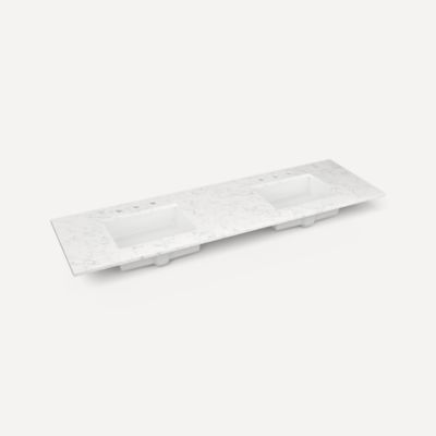 Quartz Stone Vanity Top, 73" x 3/4" x 22", Double Undercounter Sink, Three Hole