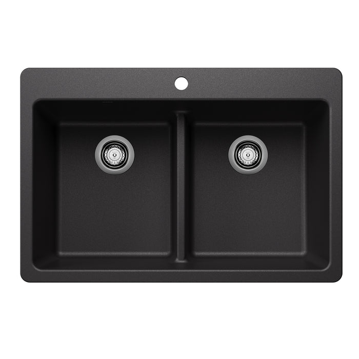 BLANCO Liven SILGRANIT 33" 50/50 Double Bowl Dual Mount Kitchen Sink with Low Divide - Anthracite