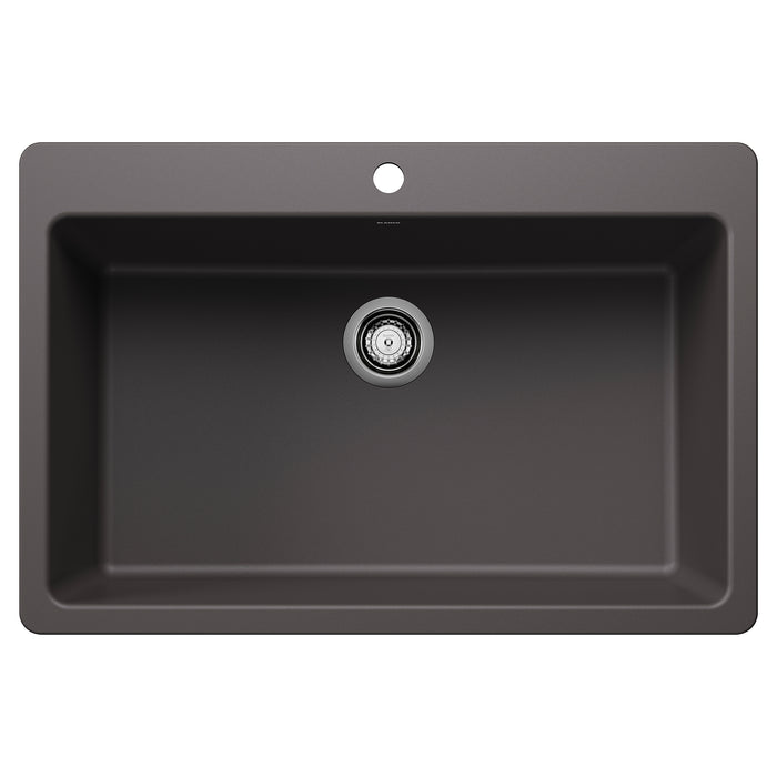 BLANCO Liven SILGRANIT 33" Super Single Dual Mount Kitchen Sink - Cinder