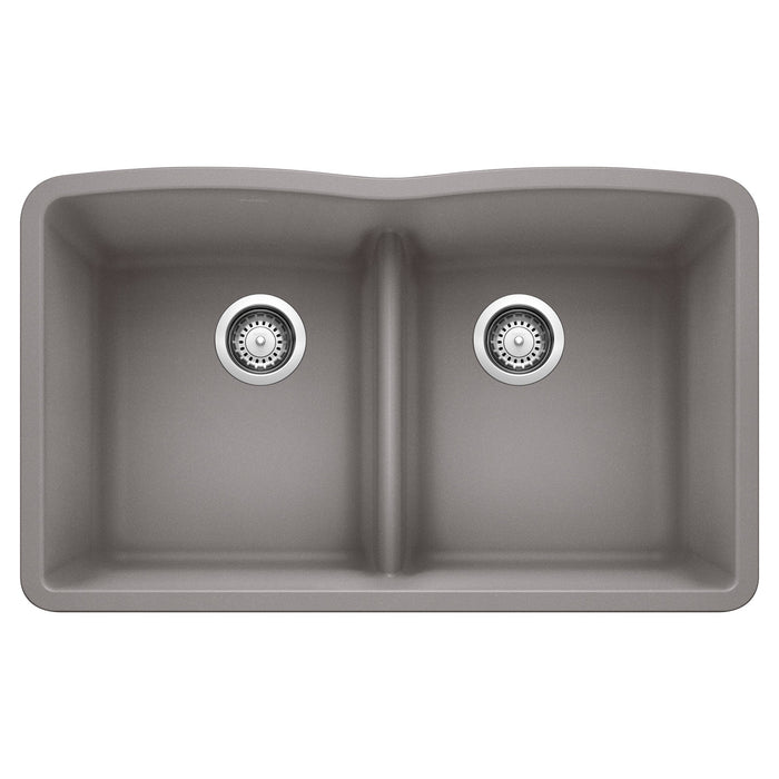 BLANCO 442077 Diamond Equal Double Bowl Kitchen Sink with Low Divide - Metallic Gray