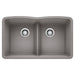 BLANCO 442077 Diamond Equal Double Bowl Kitchen Sink with Low Divide - Metallic Gray