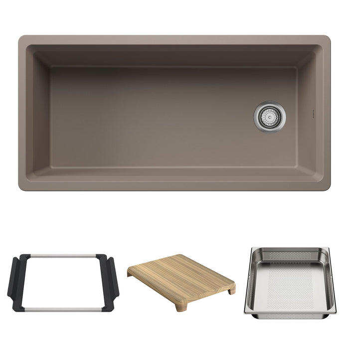 BLANCO Inteos SILGRANIT 39" Single Bowl Reversible Undermount Workstation Kitchen Sink - Truffle