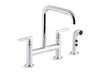KOHLER K-7548-4 Purist Two-hole bridge kitchen sink faucet with side sprayer