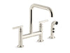 KOHLER K-7548-4 Purist Two-hole bridge kitchen sink faucet with side sprayer